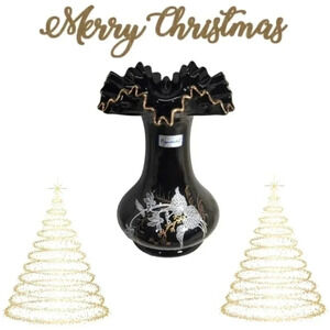 Crystalex  Hand Made Bohemia Czech Twist Bud Vase Amethyst Black Glass